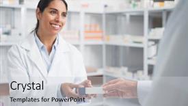  Presentation with hospital pharmacy - Slide deck having a doctor in hospital background and a light gray colored foreground