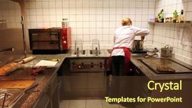  Presentation with restaurant kitchen - Presentation with a fast food restaurant background and a tawny brown colored foreground