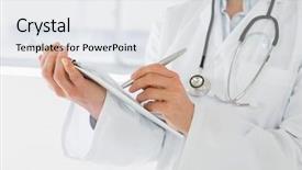  Presentation with report - Presentation theme consisting of a female doctor writing background and a white colored foreground
