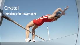  Presentation with high jump - Audience pleasing theme consisting of wicker basket on white chair and baby laundry hanging on clothesline backdrop and a coral colored foreground