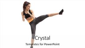  Presentation with healthy workplace full length side view - PPT layouts with a fitness woman kick background and a white colored foreground