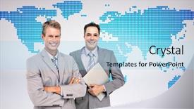  Presentation with team - Audience pleasing theme consisting of business team standing arms crossed backdrop and a light blue colored foreground