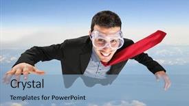  Presentation with funny - Audience pleasing slides consisting of a funny businessman skydiving backdrop and a light blue colored foreground