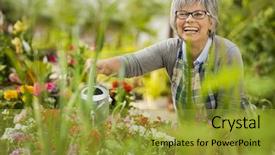  Presentation with flower woman - Slide set featuring a garden watering flower background and a gold colored foreground