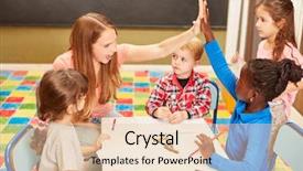  Presentation with kindergarten - Presentation theme featuring a girl give themselves background and a lemonade colored foreground