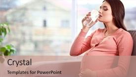  Presentation with child drinking water from glass - Amazing slide deck having a glass of water backdrop and a coral colored foreground