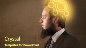  Presentation with gear - Amazing PPT theme having a glowing machine head backdrop and a tawny brown colored foreground