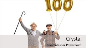  Presentation with balloon - Presentation theme having a golden number hundred background and a light gray colored foreground
