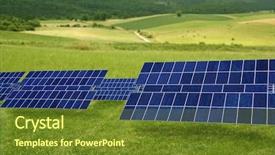  Presentation with energy solar - Presentation theme with a green meadow photo background and a tawny brown colored foreground