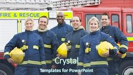  Presentation with firefighters - Presentation theme with a group of fire background and a ocean colored foreground