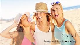  Presentation with picnic - Slide set having a group of friends background and a coral colored foreground