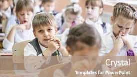  Presentation with school children - Colorful slides enhanced with a group of primary backdrop and a coral colored foreground