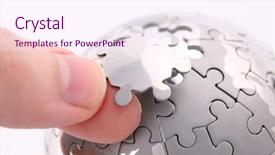  Presentation with world puzzle - PPT layouts consisting of a hand building puzzle background and a sky blue colored foreground