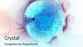  Presentation with world puzzle - Colorful presentation theme enhanced with a hand building puzzle backdrop and a arctic colored foreground