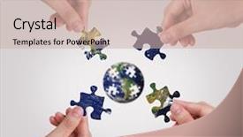  Presentation with world puzzle - Amazing presentation having a hand building puzzle backdrop and a soft green colored foreground