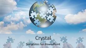  Presentation with puzzle - Cool new PPT theme with a hand building puzzle backdrop and a light blue colored foreground