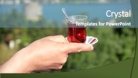 Presentation with tourism - Beautiful PPT layouts featuring a hand serving tea backdrop and a seafoam green colored foreground