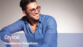  Presentation with mens fashion portrait - Presentation theme enhanced with close up glasses - portrait of a handsome fashion background and a ocean colored foreground