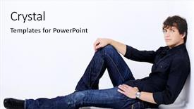  Presentation with full length portrait two men women brown sweater - Colorful presentation theme enhanced with fashion jeans - full-length portrait of a handsome backdrop and a cool aqua colored foreground