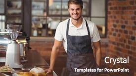  Presentation with catering waiter food event service - Amazing slide deck having a handsome waiter leaning backdrop and a tawny brown colored foreground