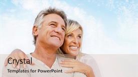  Presentation with old couple - Audience pleasing PPT layouts consisting of a happy romantic couple backdrop and a coral colored foreground