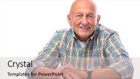  Presentation with portrait happy family smiling - Amazing slides having a happy senior man backdrop and a soft green colored foreground