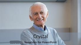  Presentation with old man - PPT theme featuring a happy senior man background and a light blue colored foreground