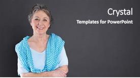  Presentation with woman menopause - Audience pleasing PPT layouts consisting of a happy senior woman backdrop and a dark gray colored foreground