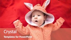  Presentation with baby foot newborn and family - Slide deck having jumsuit of a hare background and a coral colored foreground