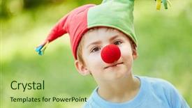  Presentation with carnival - Cool new PPT theme with children s garden - boy with a red nose backdrop and a mint green colored foreground
