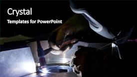  Presentation with precision - Beautiful slide deck featuring conference hall with nobody and empty chairs backdrop and a tawny brown colored foreground