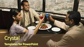  Presentation with restaurant toasting - Amazing PPT theme having a high rise restaurant backdrop and a tawny brown colored foreground
