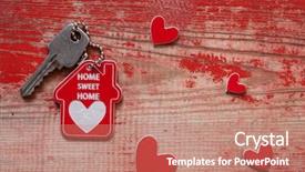  Presentation with keys - PPT theme having a house shaped keychain background and a coral colored foreground