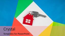  Presentation with house key - PPT theme consisting of a house shaped keychain background and a coral colored foreground