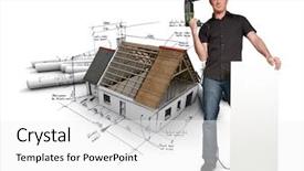  Presentation with drill - Colorful PPT theme enhanced with a house with blueprints backdrop and a  colored foreground