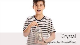  Presentation with joyful - PPT theme consisting of a jar with money background and a soft green colored foreground