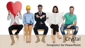  Presentation with job interview - Colorful presentation theme enhanced with a job interview waiting backdrop and a coral colored foreground