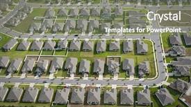  Presentation with community - Beautiful PPT theme featuring suburban street - aerial view of homes backdrop and a gray colored foreground