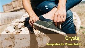  Presentation with 3d man sitting question mark - Cool new PPT layouts with a low cut sock backdrop and a tawny brown colored foreground