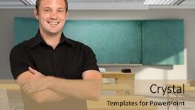  Presentation with friendly - Presentation design having a male friendly teacher background and a coral colored foreground