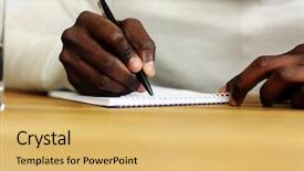  Presentation with writing - PPT layouts consisting of a male hand writing background and a yellow colored foreground