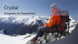  Presentation with mountain view - Presentation enhanced with climbers - side view of a male background and a light blue colored foreground