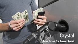  Presentation with refueling - Presentation theme having a man counting money background and a dark gray colored foreground