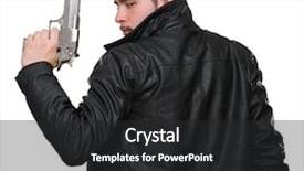  Presentation with gun - Cool new PPT theme with a man holding gun backdrop and a dark gray colored foreground