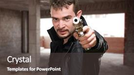  Presentation with gun shooting target - Theme featuring a man holding gun background and a dark gray colored foreground