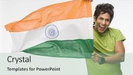  Presentation with india patriotism - Beautiful slides featuring a man holding india backdrop and a mint green colored foreground