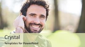  Presentation with latin music - Presentation theme with a man listening music background and a soft green colored foreground