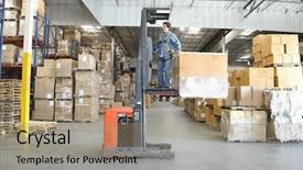  Presentation with forklift - Beautiful slide set featuring a man operating forklift backdrop and a coral colored foreground