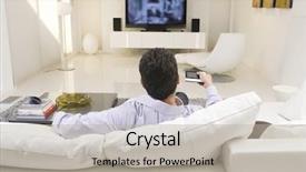  Presentation with television watching - Theme having a man watching television background and a light gray colored foreground