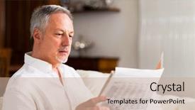  Presentation with newspaper - Amazing slide deck having a mature man reading backdrop and a soft green colored foreground